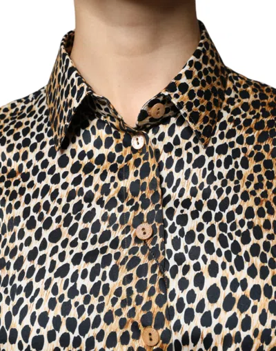 Pre-owned Dolce & Gabbana Brown Leopard Print Short Sleeves Blouse Women's Top ()