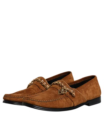 Pre-owned Dolce & Gabbana Brown Suede Leather Loafers Dress Men's Shoes ()