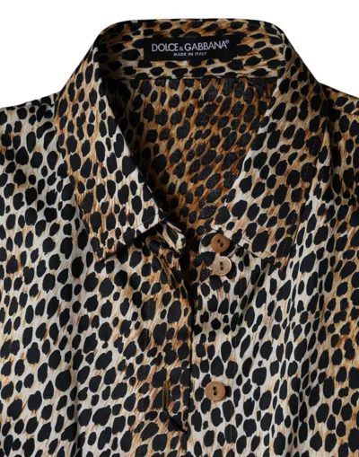 Pre-owned Dolce & Gabbana Brown Leopard Print Short Sleeves Blouse Women's Top ()