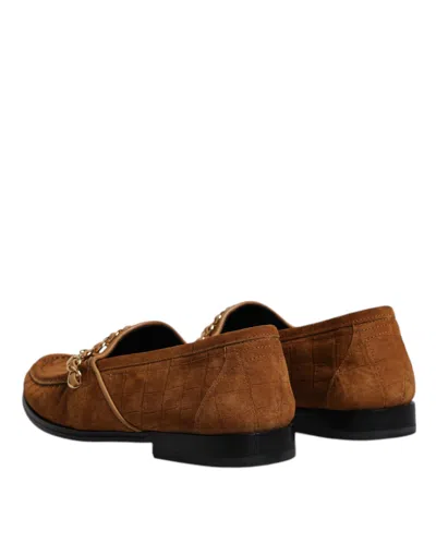 Pre-owned Dolce & Gabbana Brown Suede Leather Loafers Dress Men's Shoes ()