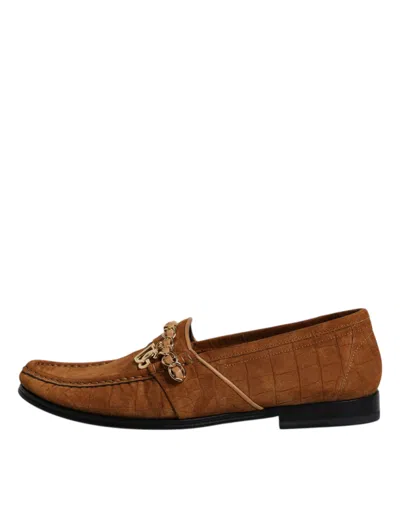 Pre-owned Dolce & Gabbana Brown Suede Leather Loafers Dress Men's Shoes ()