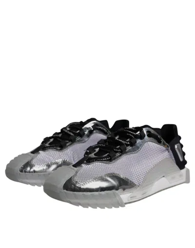 Pre-owned Dolce & Gabbana Silver Black Nylon Ns1 Low Top Sneakers Men's Shoes () In Black | Silver