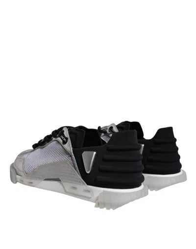 Pre-owned Dolce & Gabbana Silver Black Nylon Ns1 Low Top Sneakers Men's Shoes () In Black | Silver