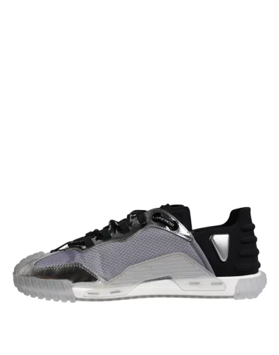 Pre-owned Dolce & Gabbana Silver Black Nylon Ns1 Low Top Sneakers Men's Shoes () In Black | Silver