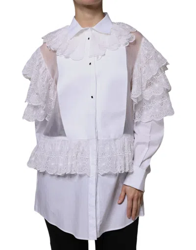 Dolce & Gabbana White Cotton Poplin Shirt Dress Blouse Top In White