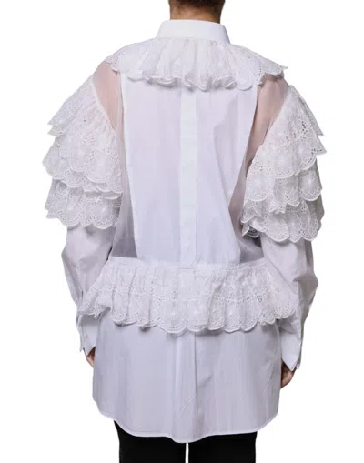 Dolce & Gabbana White Cotton Poplin Shirt Dress Blouse Top In White