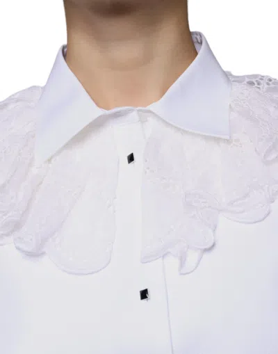 Dolce & Gabbana White Cotton Poplin Shirt Dress Blouse Top In White