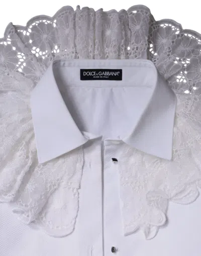 Dolce & Gabbana White Cotton Poplin Shirt Dress Blouse Top In White