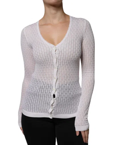 Dolce & Gabbana White Silk Button Down Cardigan Women's Sweater () In White
