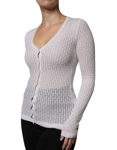 Dolce & Gabbana White Silk Button Down Cardigan Women's Sweater () In White