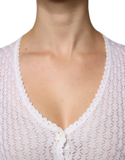 Dolce & Gabbana White Silk Button Down Cardigan Women's Sweater () In White