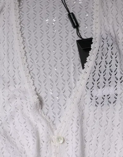 Dolce & Gabbana White Silk Button Down Cardigan Women's Sweater () In White