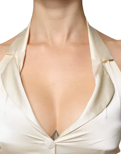 Pre-owned L'autre Chose Off White Silk Sleeveless Buttoned Halter Women's Top ()