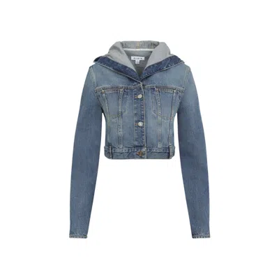 Alaïa Hooded Denim Jacket With Cinched Waist In Blue