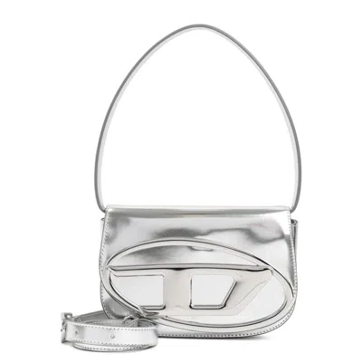 Diesel Metallic Silver Shoulder Bag 1dr Compact With Adjustable Strap In Silver