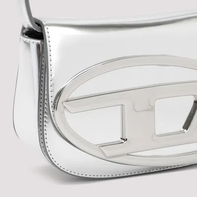Diesel Metallic Silver Shoulder Bag 1dr Compact With Adjustable Strap In Silver