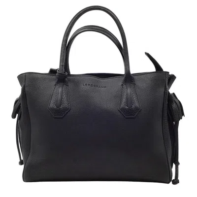 Longchamp Penelope Tassel Drawstring Black Leather Satchel In Black