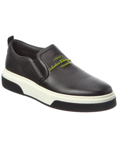 Ferragamo Cassina Leather Platform Slip On Sandal In Black