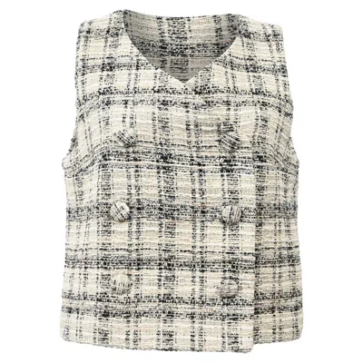 Lisa Marie Fernandez Double-breasted Checked Tweed Vest In White Cotton In White