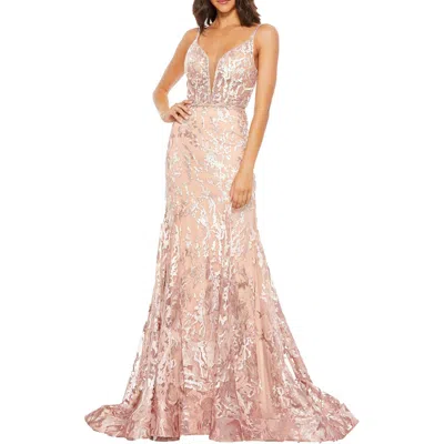 Mac Duggal Sleeveless Mesh Detail Fitted Gown In Multi