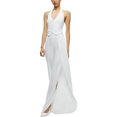 Alice And Olivia Robin Womens Halter Wide Leg Jumpsuit In White