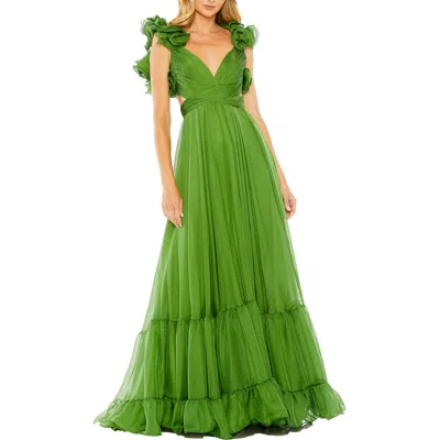 Mac Duggal Womens Chiffon Lace-up Evening Dress In Beige