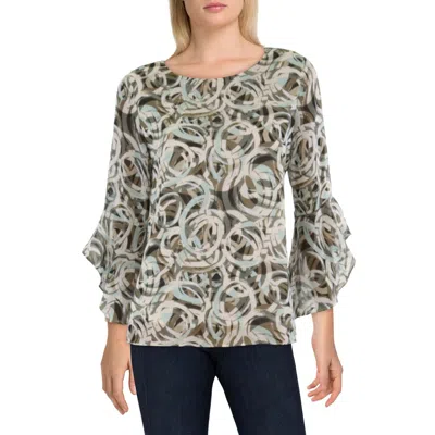 Kasper Womens Jewel Neck Bell Sleeve Blouse In Multi