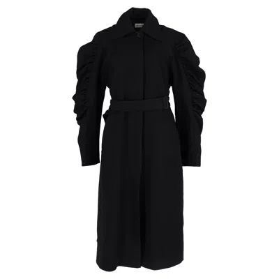 Dries Van Noten Belted Raglan Sleeve Coat In Black Wool In Black