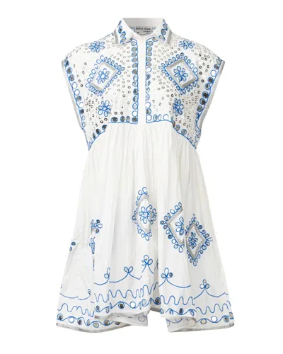 Juliet Dunn Mirror Embellished Shift Dress In White
