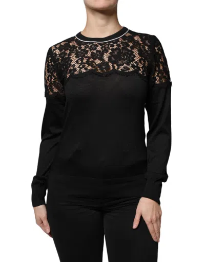 Dolce & Gabbana Black Floral Lace Silk Pullover Blouse Top In Black