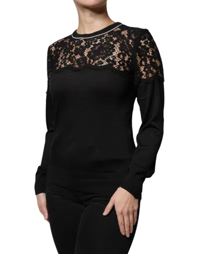 Dolce & Gabbana Black Floral Lace Silk Pullover Blouse Top In Black