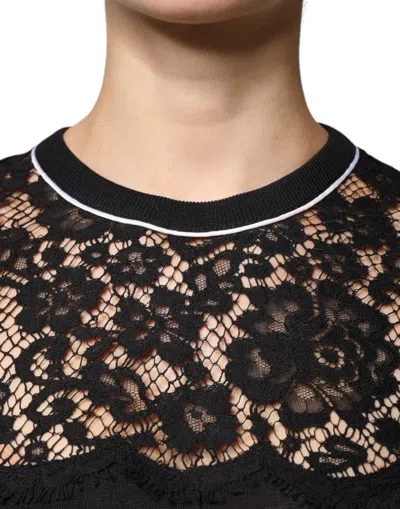 Dolce & Gabbana Black Floral Lace Silk Pullover Blouse Top In Black