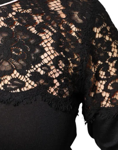 Dolce & Gabbana Black Floral Lace Silk Pullover Blouse Top In Black