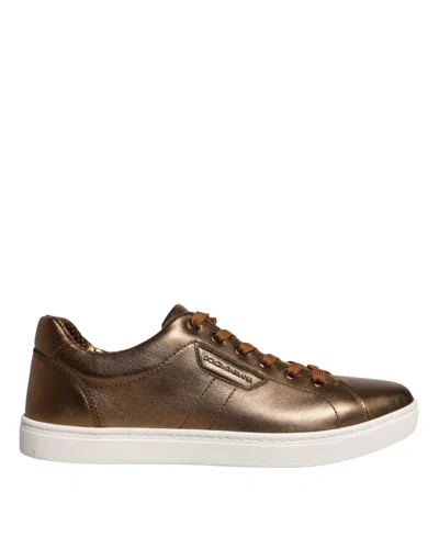 Dolce & Gabbana Gold Leather Logo London Men Sneaker Men's Shoes In Gold