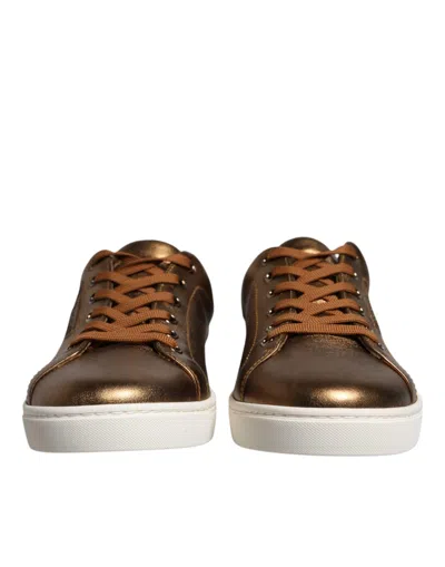 Dolce & Gabbana Gold Leather Logo London Men Sneaker Men's Shoes In Gold