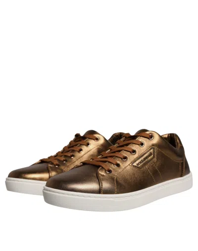 Dolce & Gabbana Gold Leather Logo London Men Sneaker Men's Shoes In Gold