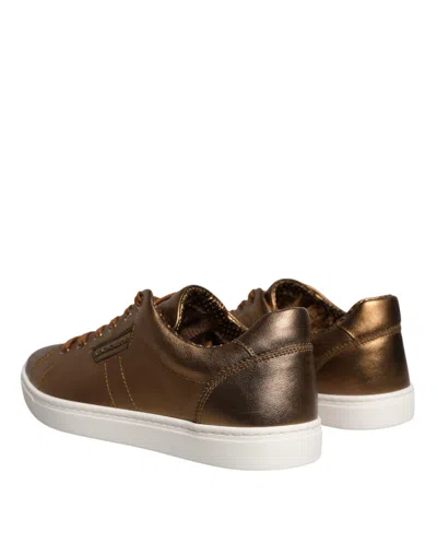 Dolce & Gabbana Gold Leather Logo London Men Sneaker Men's Shoes In Gold