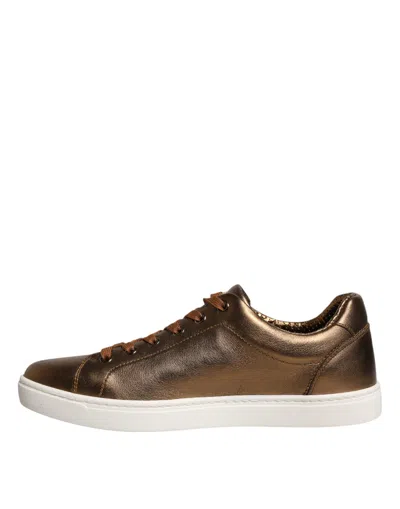 Dolce & Gabbana Gold Leather Logo London Men Sneaker Men's Shoes In Gold