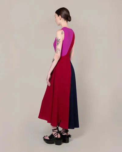 Roksanda Miral Asymmetric Color-block Crepe De Chine Midi Dress In Pink