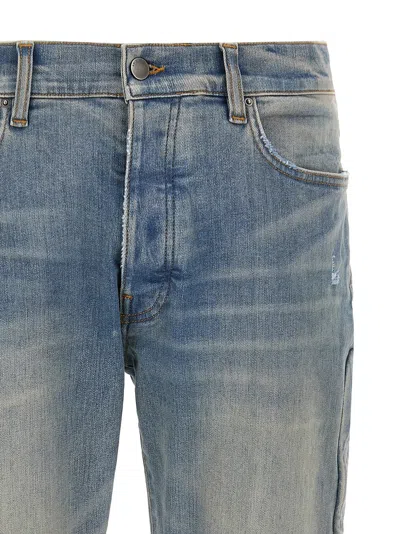 Amiri '3d Bones' Light Blue Jeans With 3d Detail On The Side And Logo Lettering On The Rear