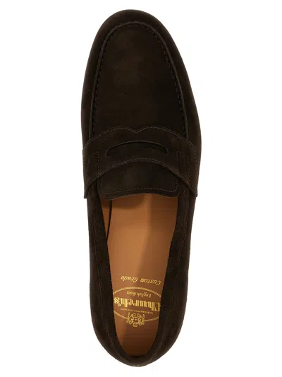 Church's Round Toe Suede Loafers With Penny Strap In Brown