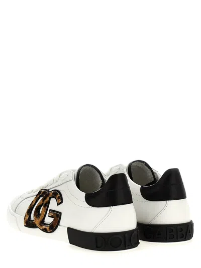 Dolce & Gabbana White Low Top Sneaker With Animal-motif Logo In Leather Woman