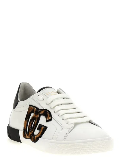 Dolce & Gabbana White Low Top Sneaker With Animal-motif Logo In Leather Woman