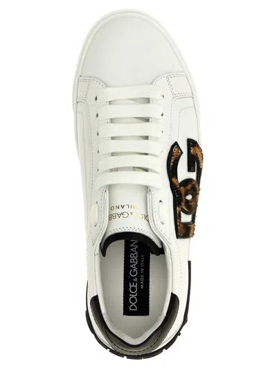 Dolce & Gabbana White Low Top Sneaker With Animal-motif Logo In Leather Woman
