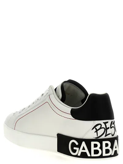 Dolce & Gabbana White Low Top Sneakers With Logo Patch On The Tongue And All-over Print In Leather Man
