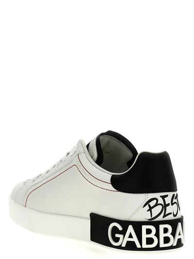 Dolce & Gabbana White Low Top Sneakers With Logo Patch On The Tongue And All-over Print In Leather Man