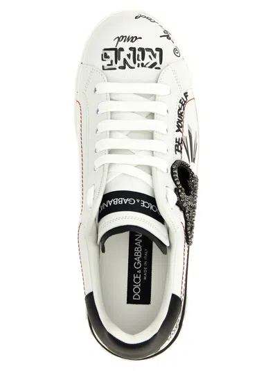 Dolce & Gabbana White Low Top Sneakers With Logo Patch On The Tongue And All-over Print In Leather Man