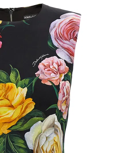 Dolce & Gabbana Peony Rose Print Sleeveless Charmeuse Midi Dress