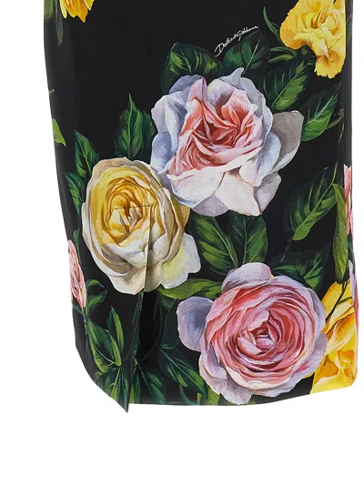 Dolce & Gabbana Peony Rose Print Sleeveless Charmeuse Midi Dress