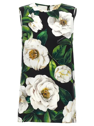 Dolce & Gabbana Gardenia Print Stretch Silk Charmeuse Sleeveless Top